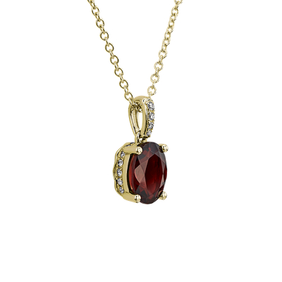 Colgante de diamante y granate ovalado en oro amarillo de 14 k (8x6 mm)