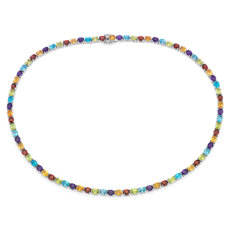 Oval Multicolour Gemstone Eternity Necklace in Sterling Silver (5x4mm)