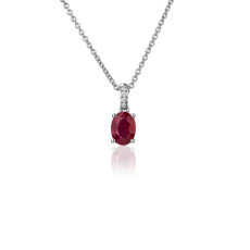 Oval Ruby and Diamond Pendant in 14k White Gold