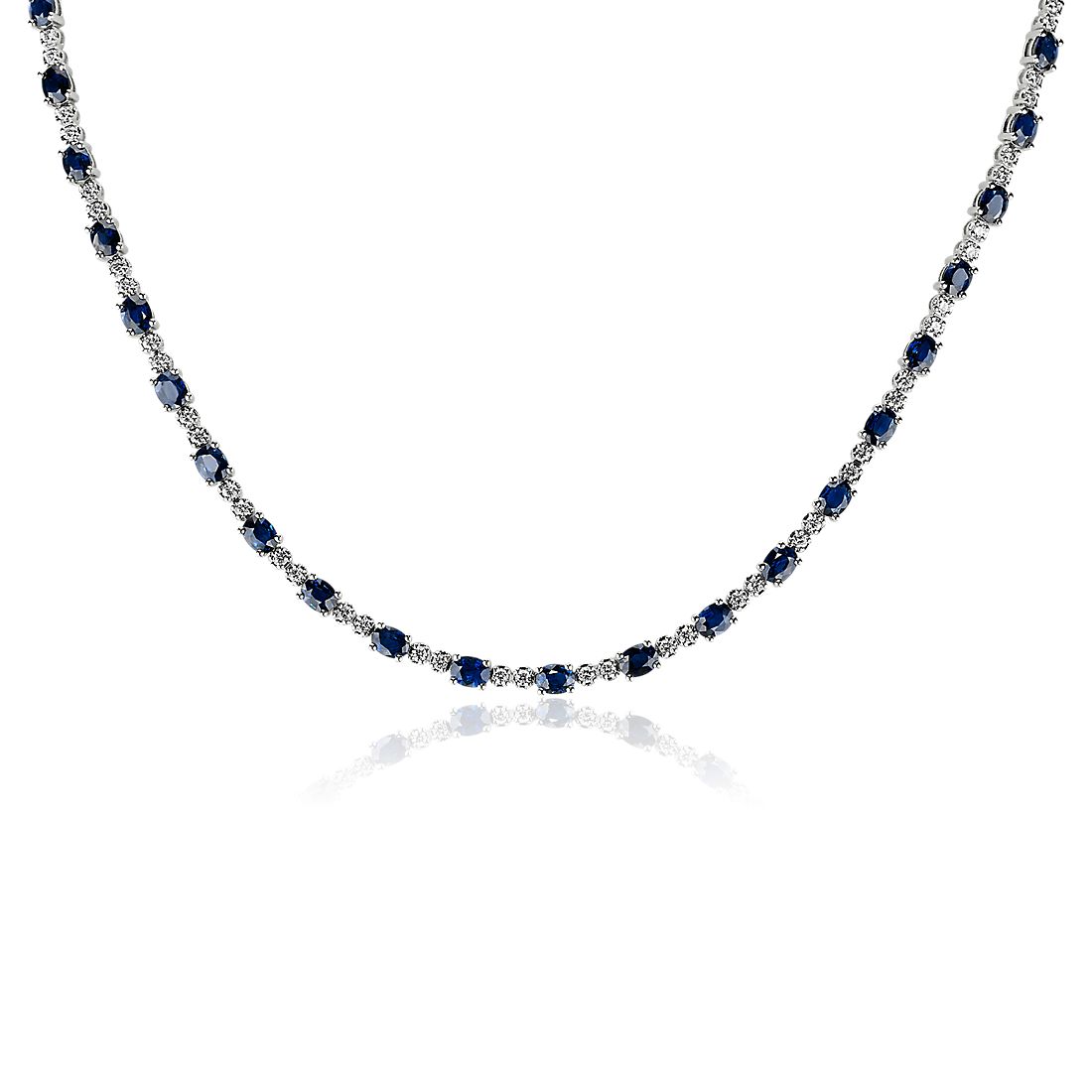 Oval Sapphire and Diamond Eternity Necklace in 14k White Gold