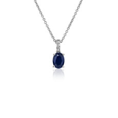 Oval Sapphire and Diamond Pendant in 14k White Gold
