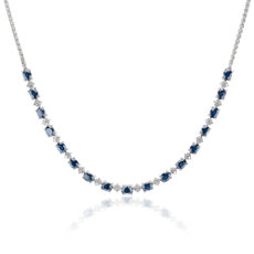 Oval Sapphire and Round Diamond Necklace in 14k White Gold