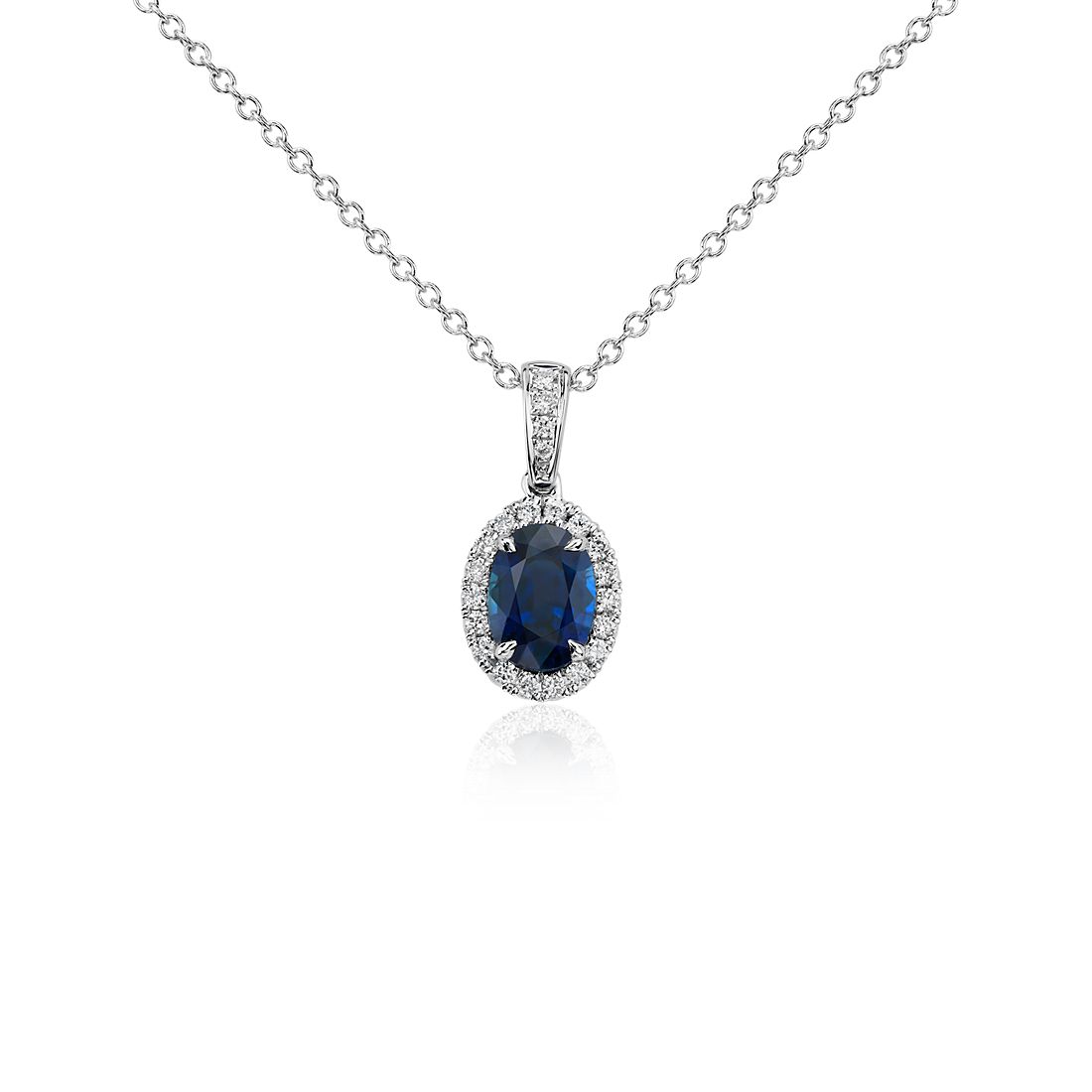 Oval Sapphire and Diamond Micropavé Pendant in 14k White Gold (7x5)