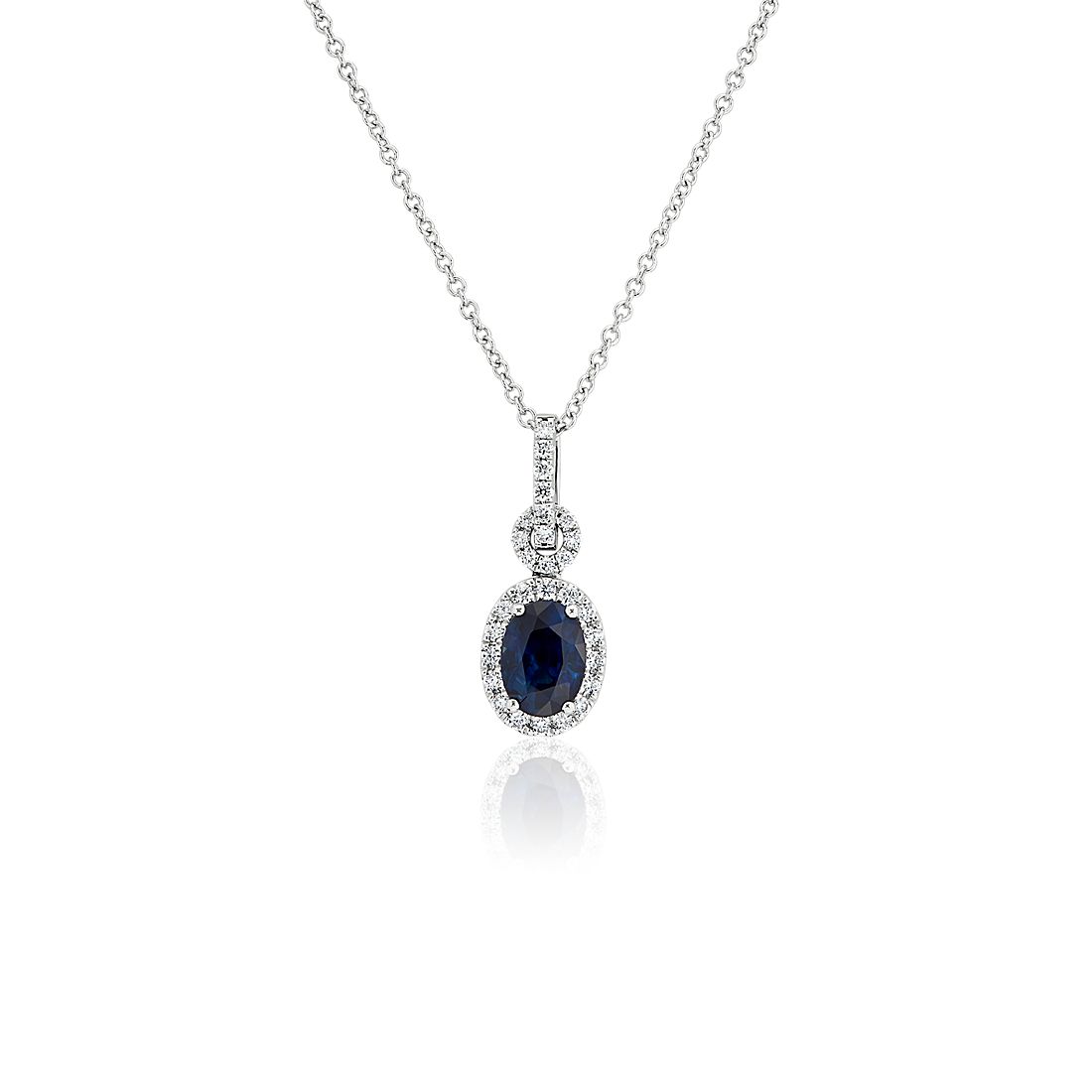 Oval Sapphire Pendant with Diamond Bail in 14k White Gold