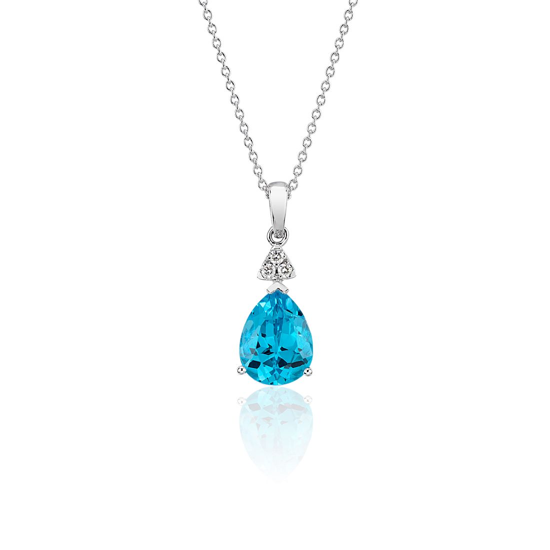 Pear-Shaped Blue Topaz Pendant with Diamond Trio in 14k White Gold (9x7mm) 