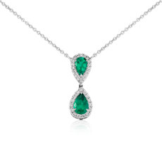Pear-Shaped Emerald and Diamond Classic Drop Pendant in 18k White Gold (8x6mm)