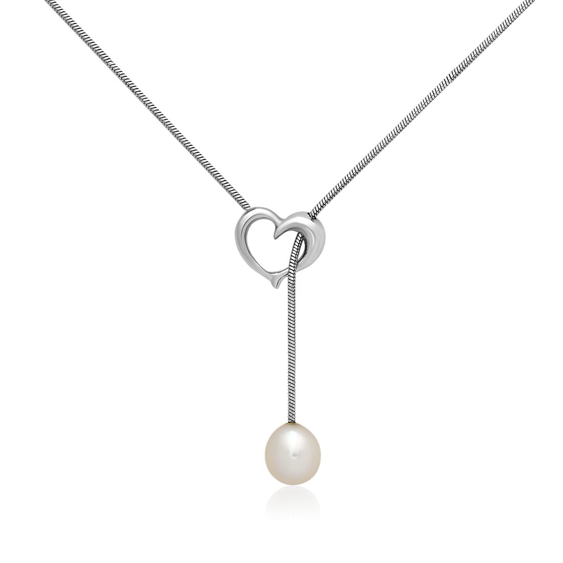 Freshwater Cultured Pearl Heart Lariat in Sterling Silver