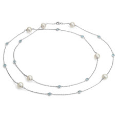 淡水养珠连蓝色托帕石项链由 925 纯银制成 - 94 厘米 （8.5 毫米）