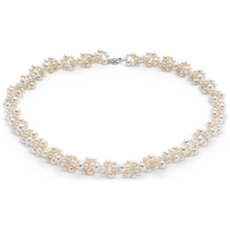 Freshwater Cultured Pearl Woven Necklace with 14k White Gold