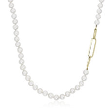 Freshwater Pearl Necklace with Gold Links in 14k Yellow Gold