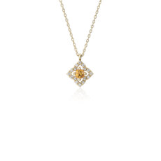 Colgante pequeño de motivo floral con diamantes y cuarzo citrino en oro amarillo de 14 k (2,8 mm)