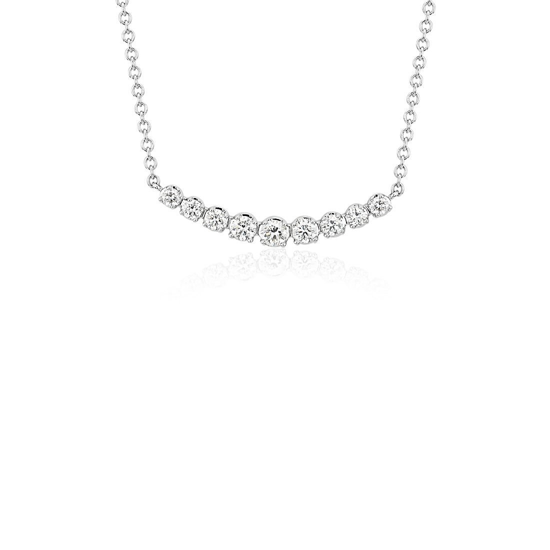 Petite Curved Diamond Necklace in 18k White Gold