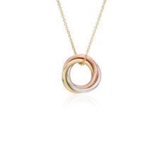 18&quot; Petite Infinity Rings Pendant in 14k Tri-Color Gold (1 mm)