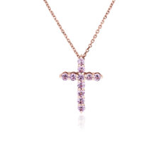 NEW Petite Pink Sapphire Cross Pendant in 14k Rose Gold