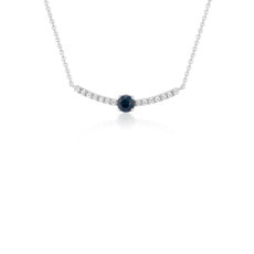 Petite Sapphire and Diamond Curved Bar Necklace in 14k White Gold