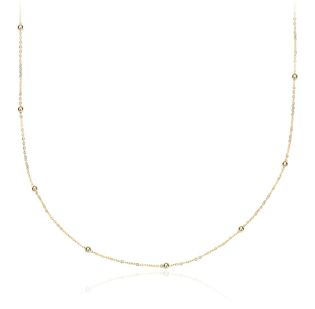 36" Petite Stationed Bead Necklace in 14k Yellow Gold (1.5 mm)