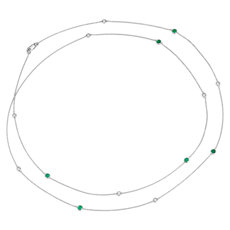 Petite Stationed Emerald and Diamond Necklace in 14k White Gold (36")