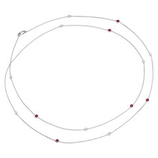 Petite Stationed Ruby and Diamond Necklace in 14k White Gold (36")