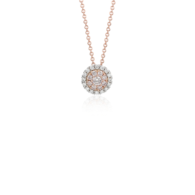 Pink Diamond Double Halo Pendant in Platinum and 18k Rose Gold (1/4 ct ...