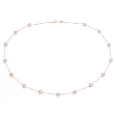 Pink Freshwater Cultured Pearl Tin Cup Stationed Necklace in 14k Rose Gold (5.5mm)