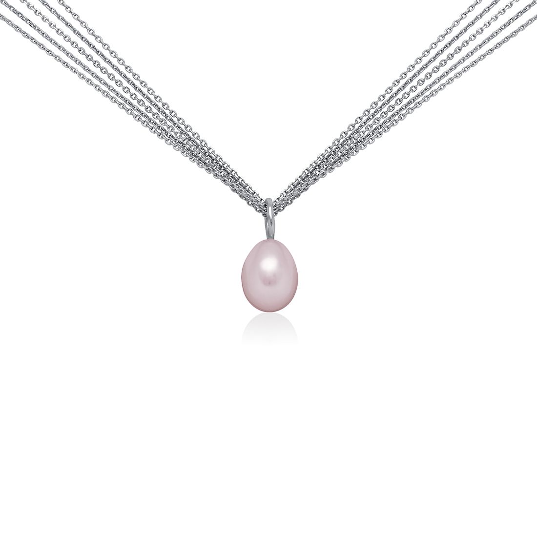 Pink Oval Freshwater Cultured Pearl Multi-Chain Necklace in Sterling Silver