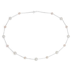 Freshwater and Pink Freshwater Pearl Stationed Necklace in 14k White Gold 17in. (5.5-7.5mm)