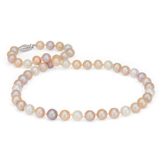 Pink Freshwater Cultured Pearl Strand Necklace in 14k White Gold (8.0-9.0mm)