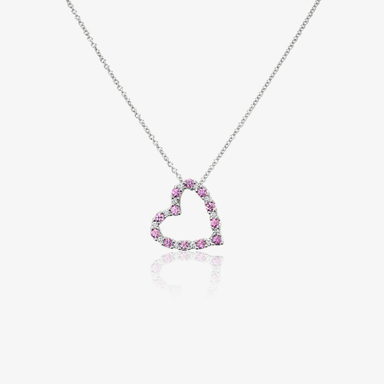 Pink Sapphire and Diamond Heart Pendant in 14k White Gold