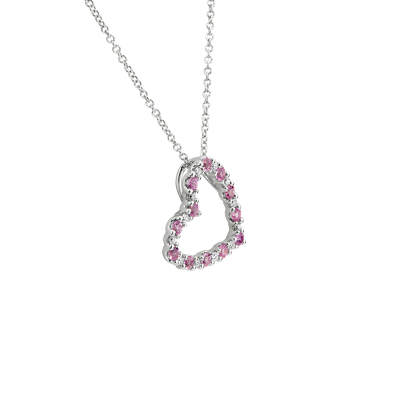 Pink Sapphire and Diamond Heart Pendant in 14k White Gold