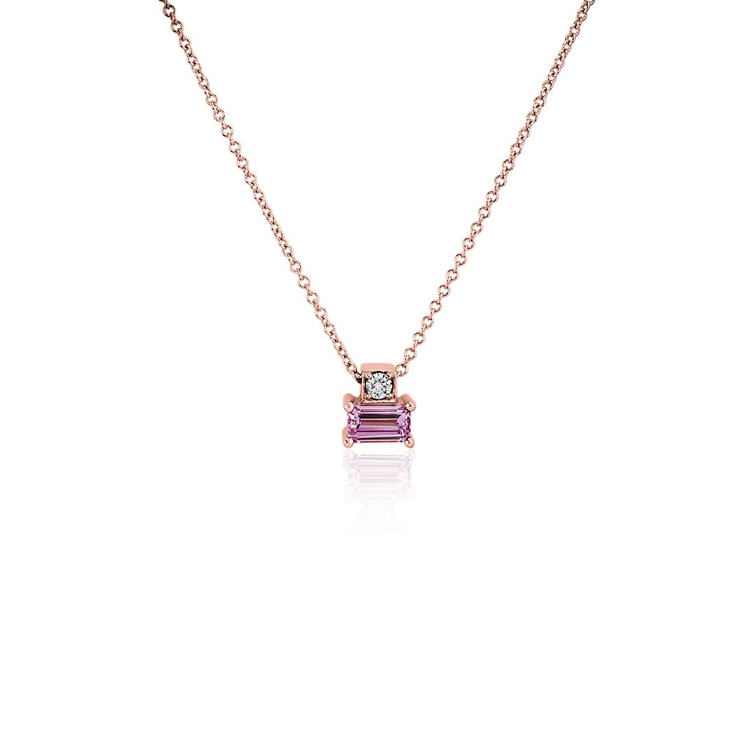 Pink Sapphire and Diamond Solitaire Pendant in 14k Rose Gold