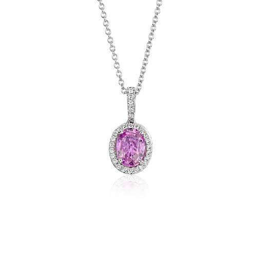 Oval Pink Sapphire Halo Necklace Women Bridesmaid Jewelry 14K Rose Gold Plated 