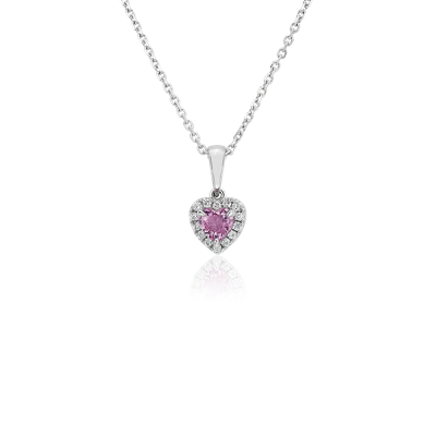 Pink Sapphire Heart Pendant with Diamond Halo in 14k White Gold | Blue ...