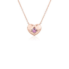 NEW Pink Sapphire Inlay Heart Pendant in 14k Rose Gold