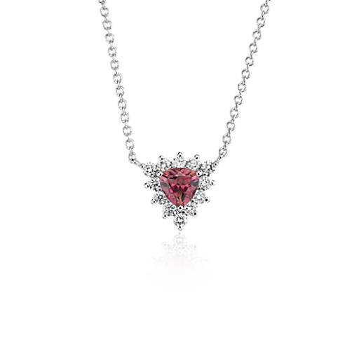 Pink Tourmaline Trillion Necklace with Diamond Halo in 14k White Gold ...