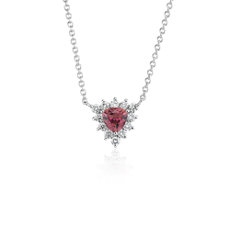 Pink Tourmaline Trillion Necklace with Diamond Halo in 14k White Gold (5mm)