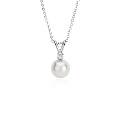 Premier Akoya Cultured Pearl and Diamond Pendant in 18k White Gold (8.0 ...