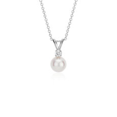 Premier Akoya Cultured Pearl and Diamond Pendant in 18k White Gold (7.0-7.5mm)
