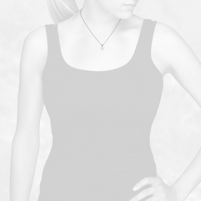 Closeup view of necklace on woman's neck