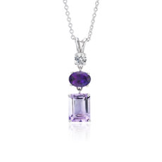 925 纯银紫水晶、法国玫瑰石紫水晶和白色蓝宝石塔式吊坠