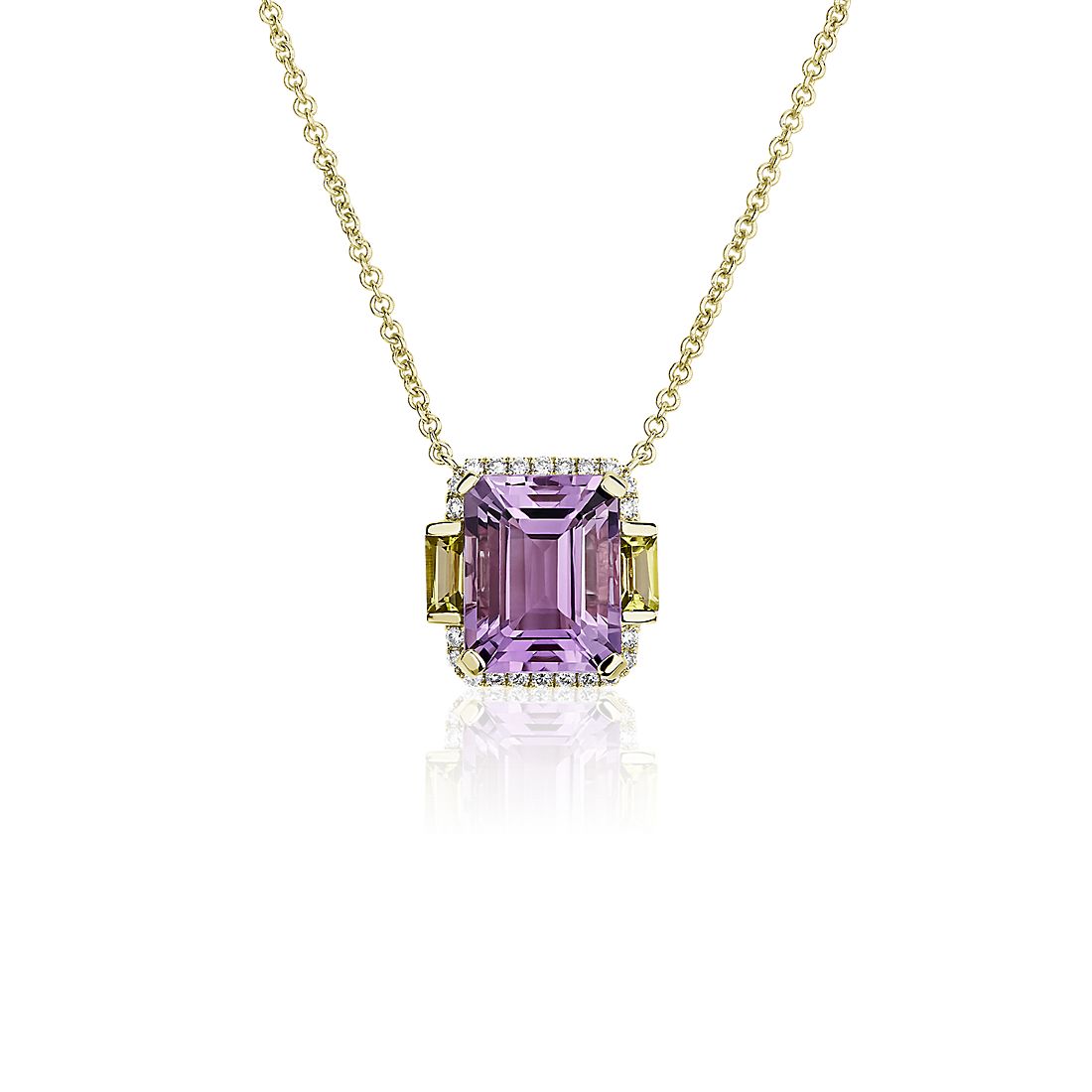 Rose de France Amethyst and Peridot Octagon Pendant in 14k Yellow Gold