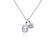 Round and Oval Two-Stone Diamond Pendant Set in 14k White Gold (1 ct. tw.)​