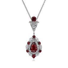 Ruby and Diamond Drop Pendant in 18k White Gold