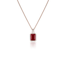 Ruby and Diamond Halo Drop Pendant in 14k Rose Gold