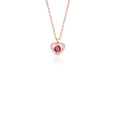 Petite Ruby and Diamond Pavé Heart Pendant in 14k Rose Gold (3mm)