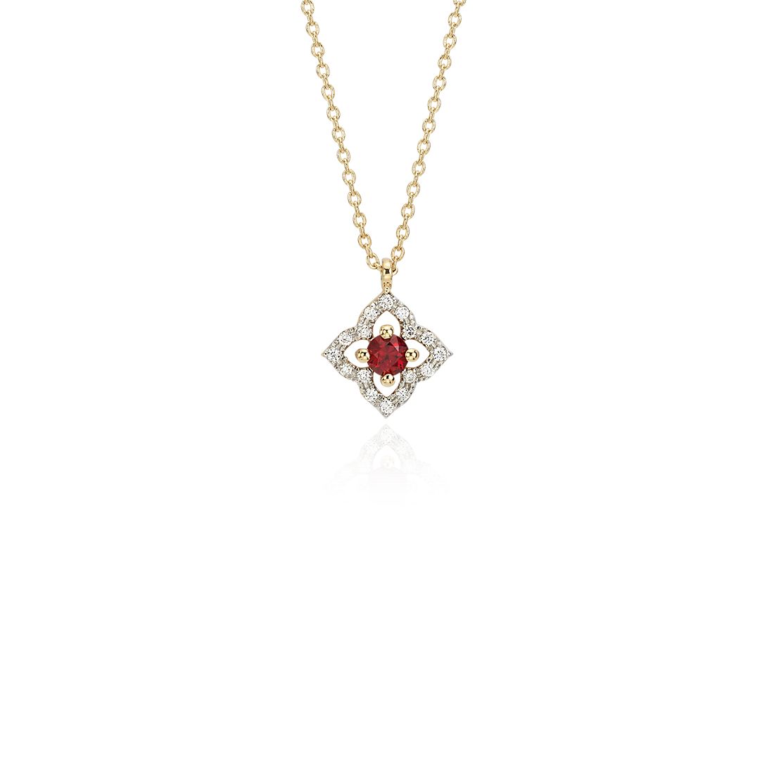 Petite Ruby Floral Pendant Necklace in 14k Yellow Gold (2.8mm)