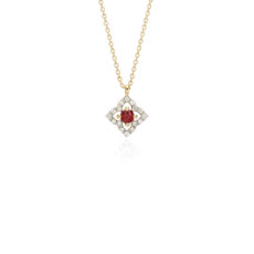 Petite Ruby Floral Pendant Necklace in 14k Yellow Gold (2.8mm)