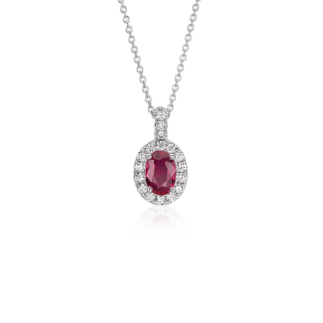 Oval Ruby and Pavé  Diamond Pendant in 14k White Gold (7x5mm)