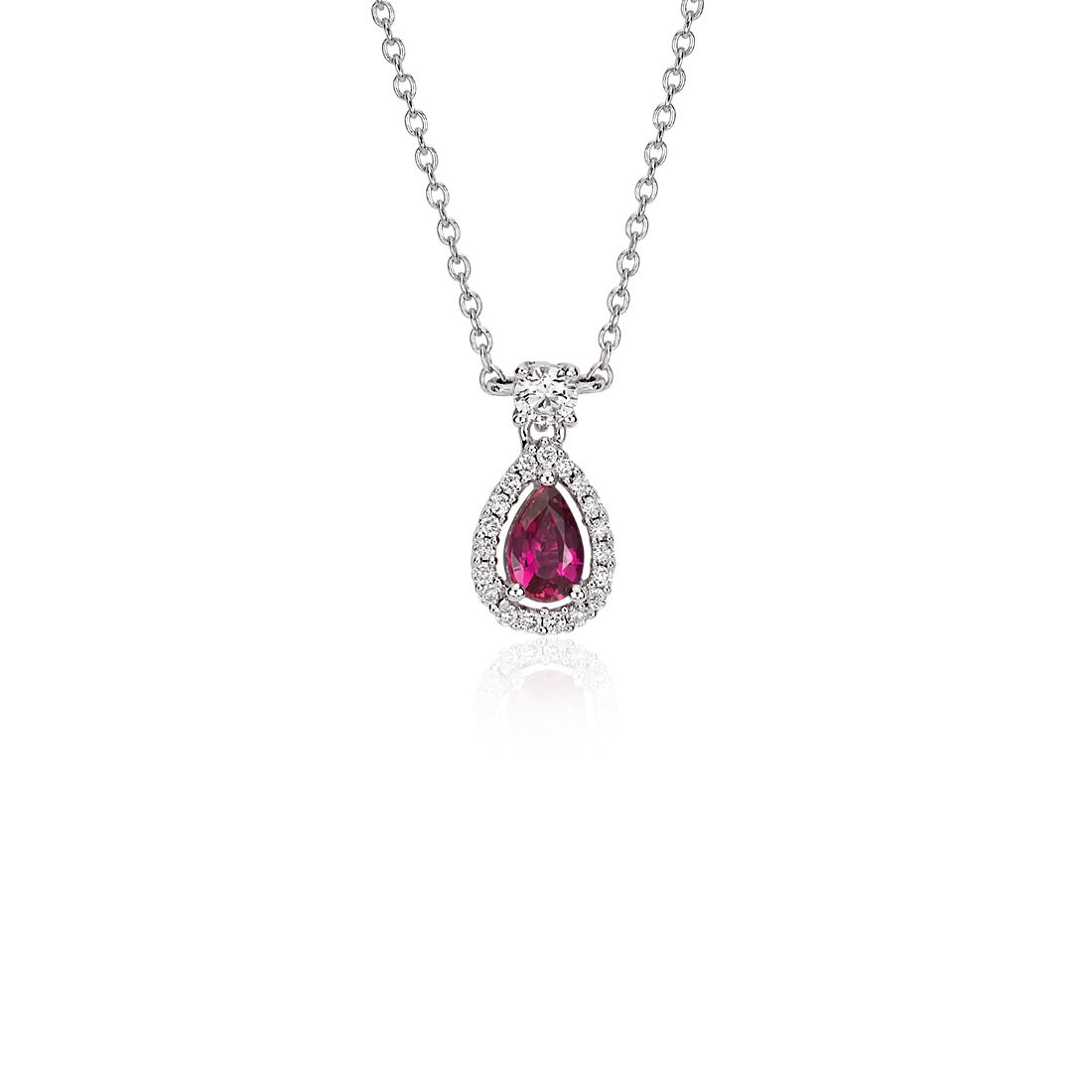 Ruby and Diamond Pendant in 14k White Gold (6x4mm)