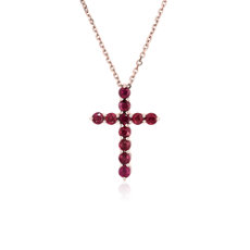 Pendentif croix en rubis en or rose 14 carats