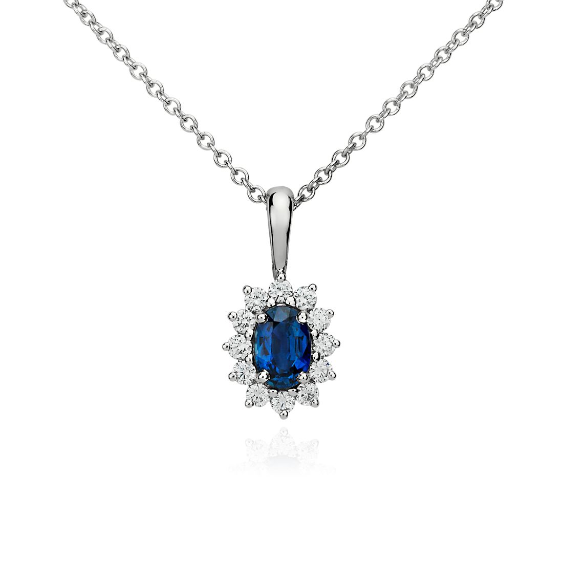 Sapphire and Diamond Pendant in 18k White Gold (6x4mm)